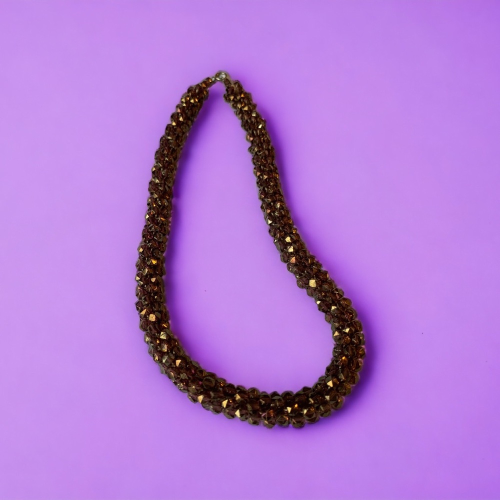 Stunning vintage woven amethyst glass beaded choker